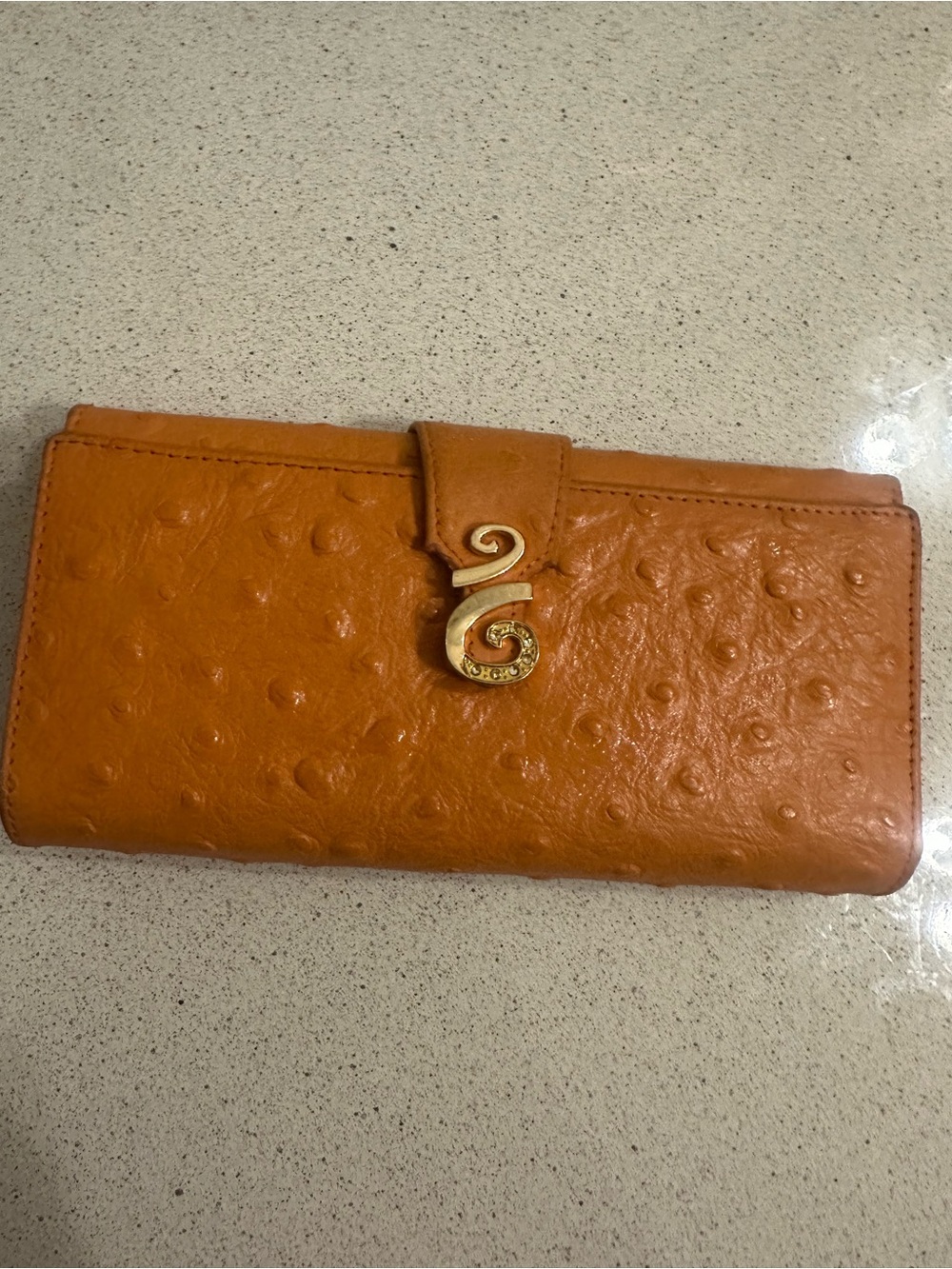 Genuine Leather Ostrich-Embossed Continental Wallet
